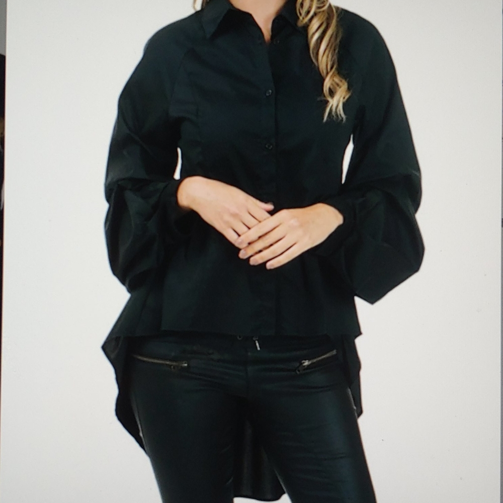 Over-sized Sleeve Hi-Low Button Up